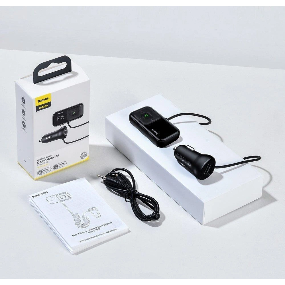 Hurtownia GSM - Transmitter FM Baseus S-16 Bluetooth 5.0 2x USB nabíječka do auta AUX MP3 TF micro SD 3,1 A černá - BSU3274BLK - {ean13} - Hurt