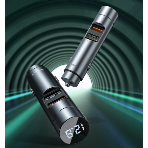 Transmiter FM Baseus Bluetooth 5.0 ładowarka samochodowa 2x USB 3 A 18 W PPS Quick Charge 3.0 AFC FCP grafitowy