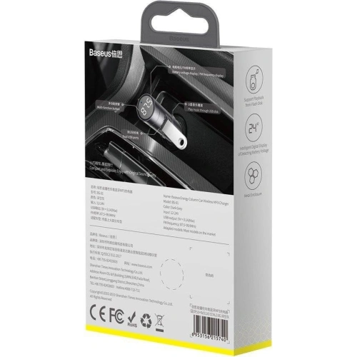 Transmiter FM Baseus Bluetooth 5.0 ładowarka samochodowa 2x USB 3 A 18 W PPS Quick Charge 3.0 AFC FCP grafitowy