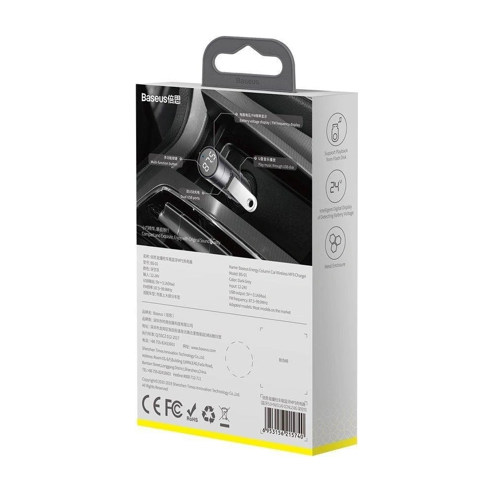 Hurtownia GSM - Transmiter FM Baseus Bluetooth 5.0 nabíječka do auta 2x USB 3 A 18 W PPS Quick Charge 3.0 AFC FCP grafitový - BSU3275GPH - {ean13} - Hurt