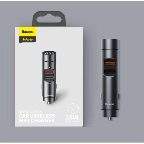 Transmiter FM Baseus Bluetooth 5.0 ładowarka samochodowa 2x USB 3 A 18 W PPS Quick Charge 3.0 AFC FCP grafitowy