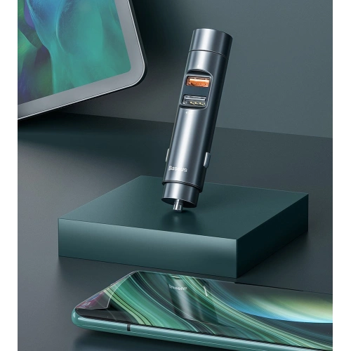 Transmiter FM Baseus Bluetooth 5.0 ładowarka samochodowa 2x USB 3 A 18 W PPS Quick Charge 3.0 AFC FCP grafitowy