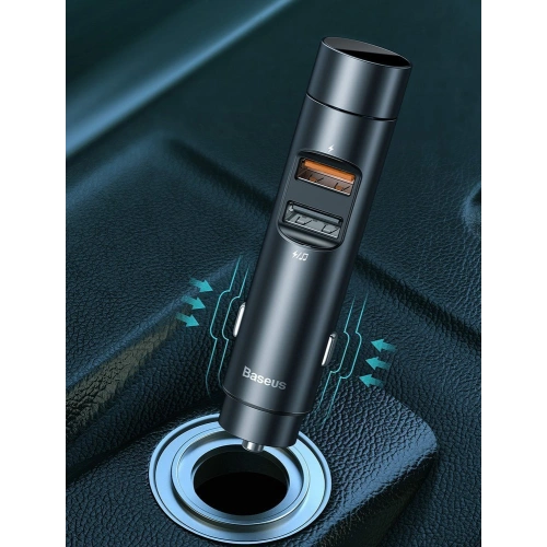Transmiter FM Baseus Bluetooth 5.0 ładowarka samochodowa 2x USB 3 A 18 W PPS Quick Charge 3.0 AFC FCP grafitowy
