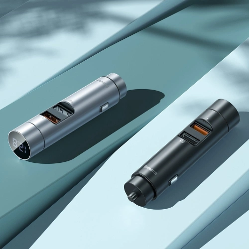 Transmiter FM Baseus Bluetooth 5.0 ładowarka samochodowa 2x USB 3 A 18 W PPS Quick Charge 3.0 AFC FCP grafitowy