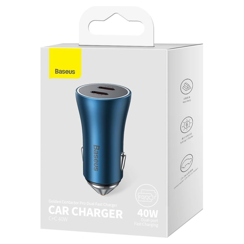 Hurtownia GSM - Auto nabíječka Baseus Golden Contactor Pro 2x USB-C 40W modrá - BSU3283BLU - {ean13} - Hurt