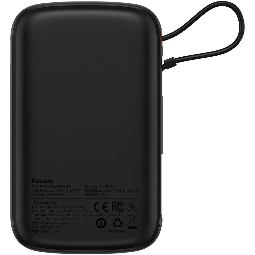 Wholesale Baseus Qpow powerbank 10000mAh built-in Lightning 20W Quick Charge cable SCP AFC FCP black - BSU3284BLK - {ean13} - Hurt