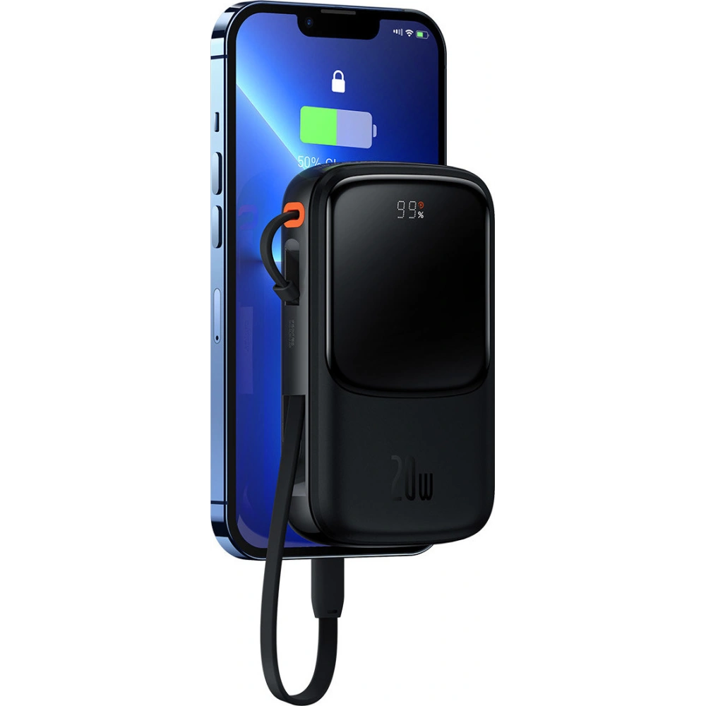 Wholesale Baseus Qpow powerbank 10000mAh built-in Lightning 20W Quick Charge cable SCP AFC FCP black - BSU3284BLK - {ean13} - Hurt