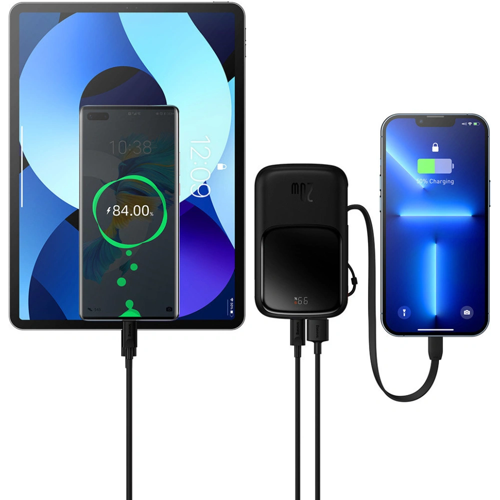 Wholesale Baseus Qpow powerbank 10000mAh built-in Lightning 20W Quick Charge cable SCP AFC FCP black - BSU3284BLK - {ean13} - Hurt