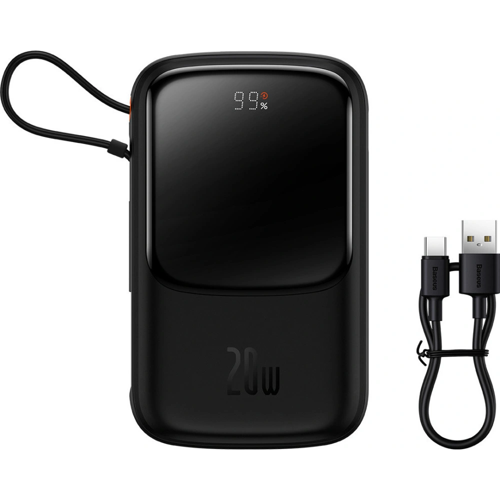 Wholesale Baseus Qpow powerbank 10000mAh built-in Lightning 20W Quick Charge cable SCP AFC FCP black - BSU3284BLK - {ean13} - Hurt
