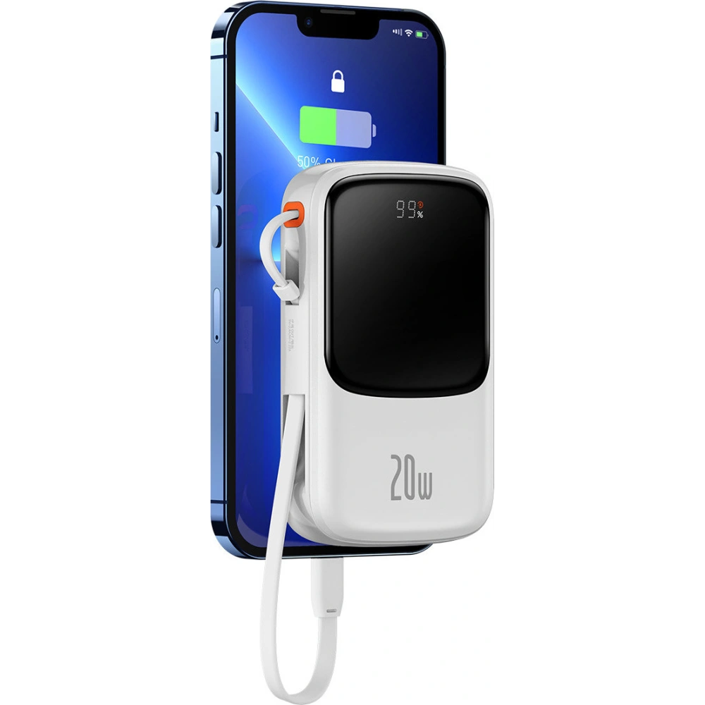 Hurtownia GSM - Powerbank Baseus Qpow 10000mAh vestavěný kabel Lightning 20W Quick Charge SCP AFC FCP bílý - BSU3285WHT - {ean13} - Hurt
