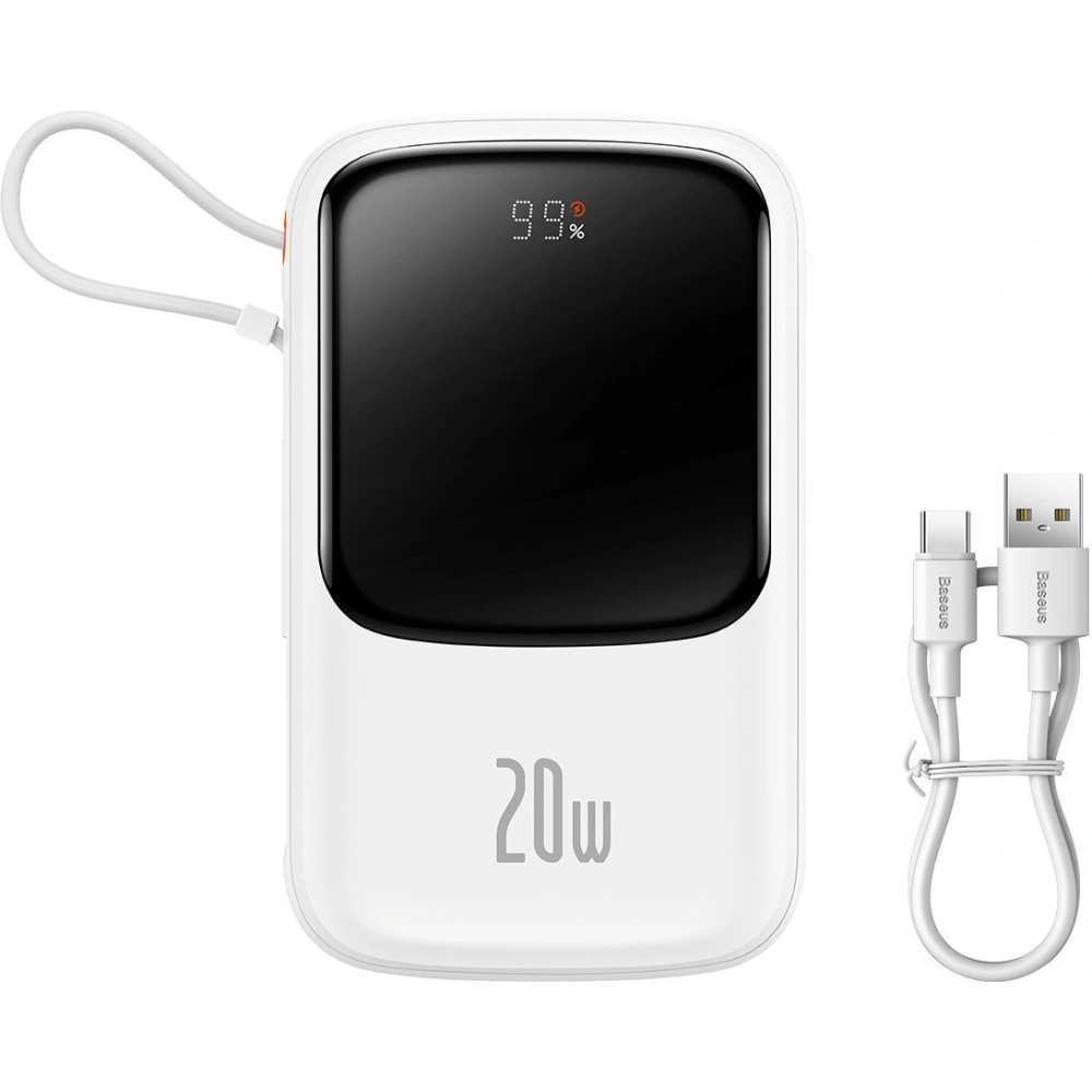 Hurtownia GSM - Powerbank Baseus Qpow 10000mAh vestavěný kabel Lightning 20W Quick Charge SCP AFC FCP bílý - BSU3285WHT - {ean13} - Hurt