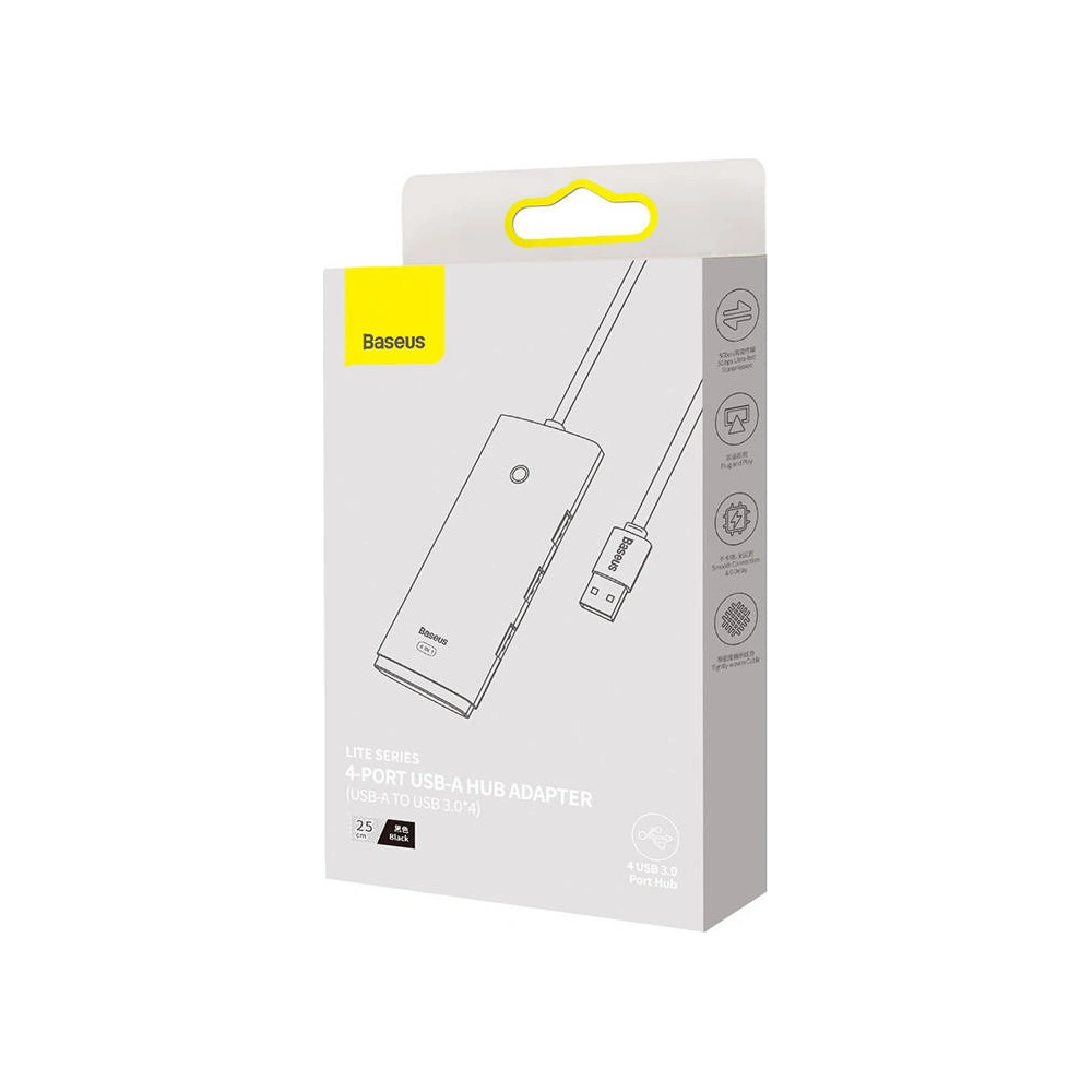 Hurtownia GSM - Hub 4w1 Baseus Lite Series USB na 4x USB 3.0 25cm (černý) - BSU3301BLK - {ean13} - Hurt