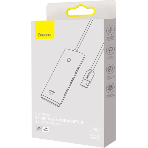 Hub 4w1 Baseus Lite Series USB do 4x USB 3.0 25cm (biały)