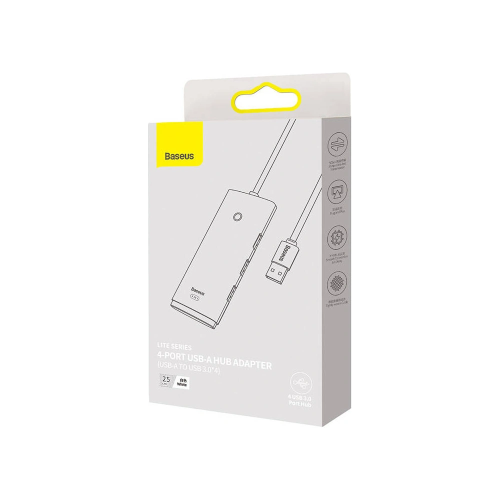Hurtownia GSM - Hub 4w1 Baseus Lite Series USB do 4x USB 3.0 25cm (biały) - BSU3302WHT - {ean13} - Hurt
