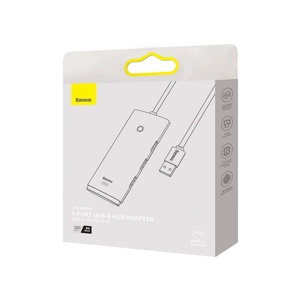 Hurtownia GSM - Hub 4w1 Baseus Lite Series USB do 4x USB 3.0 2m (czarny) - BSU3305BLK - {ean13} - Hurt
