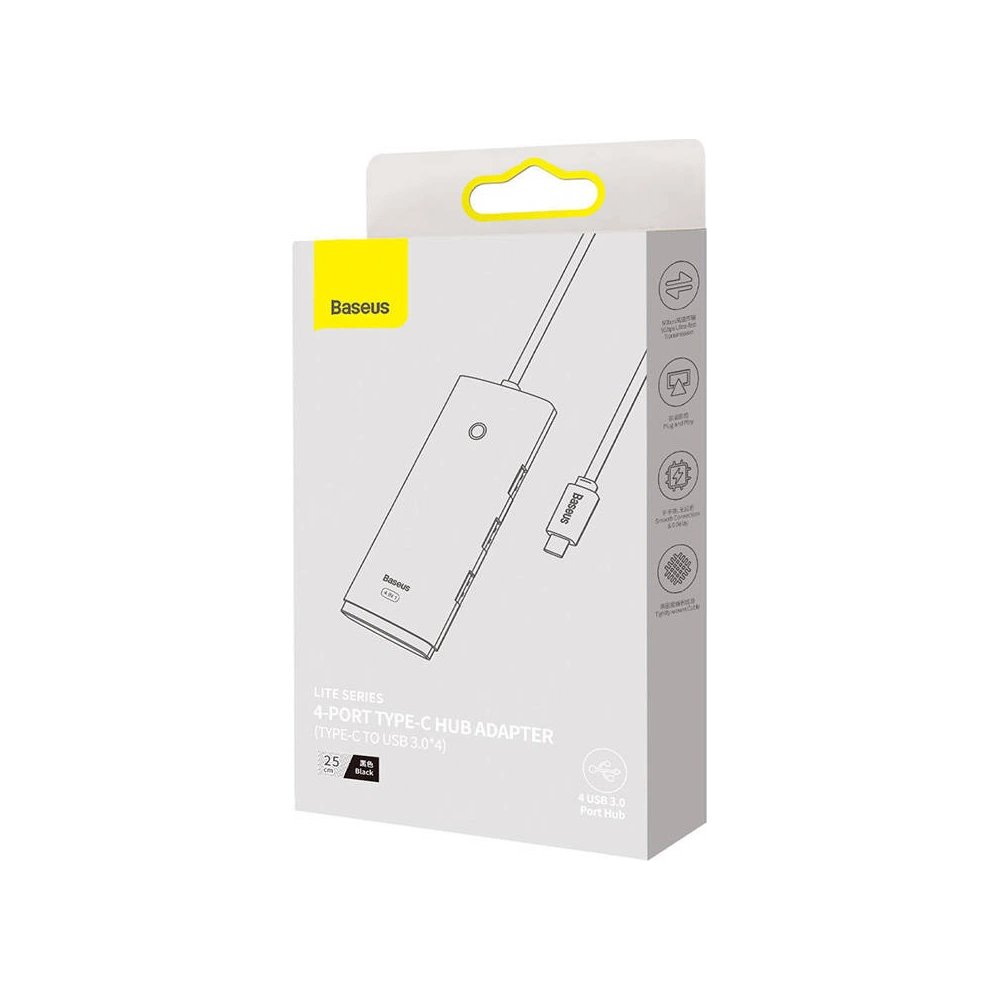 Hurtownia GSM - Hub 4w1 Baseus Lite Series USB-C do 4x USB 3.0 + USB-C, 25cm (czarny) - BSU3307BLK - {ean13} - Hurt