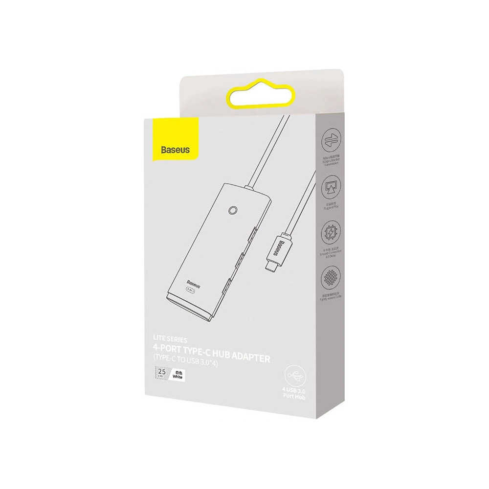 Hurtownia GSM - Hub 4w1 Baseus Lite Series USB-C na 4x USB 3.0 + USB-C, 25cm (bílá) - BSU3308WHT - {ean13} - Hurt