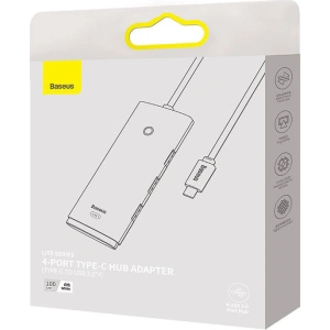 Hub 4w1 Baseus Lite Series USB-C do 4x USB 3.0 + USB-C, 1m (biały)