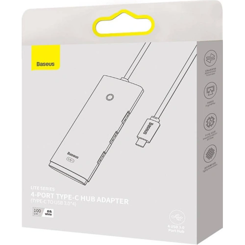 Hub 4w1 Baseus Lite Series USB-C do 4x USB 3.0 + USB-C, 1m (biały)