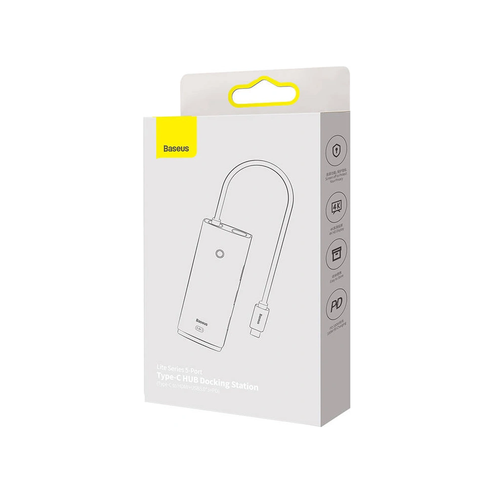 Hurtownia GSM - Hub 5w1 Baseus Lite Series USB-C na 3x USB 3.0 + USB-C + HDMI (bílý) - BSU3313WHT - {ean13} - Hurt