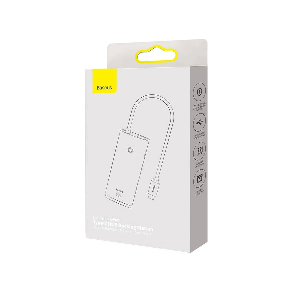 Hurtownia GSM - Hub 6v1 Baseus Lite Series USB-C na 2x USB 3.0 + USB-C + HDMI + SD/TF (černý) - BSU3314BLK - {ean13} - Hurt