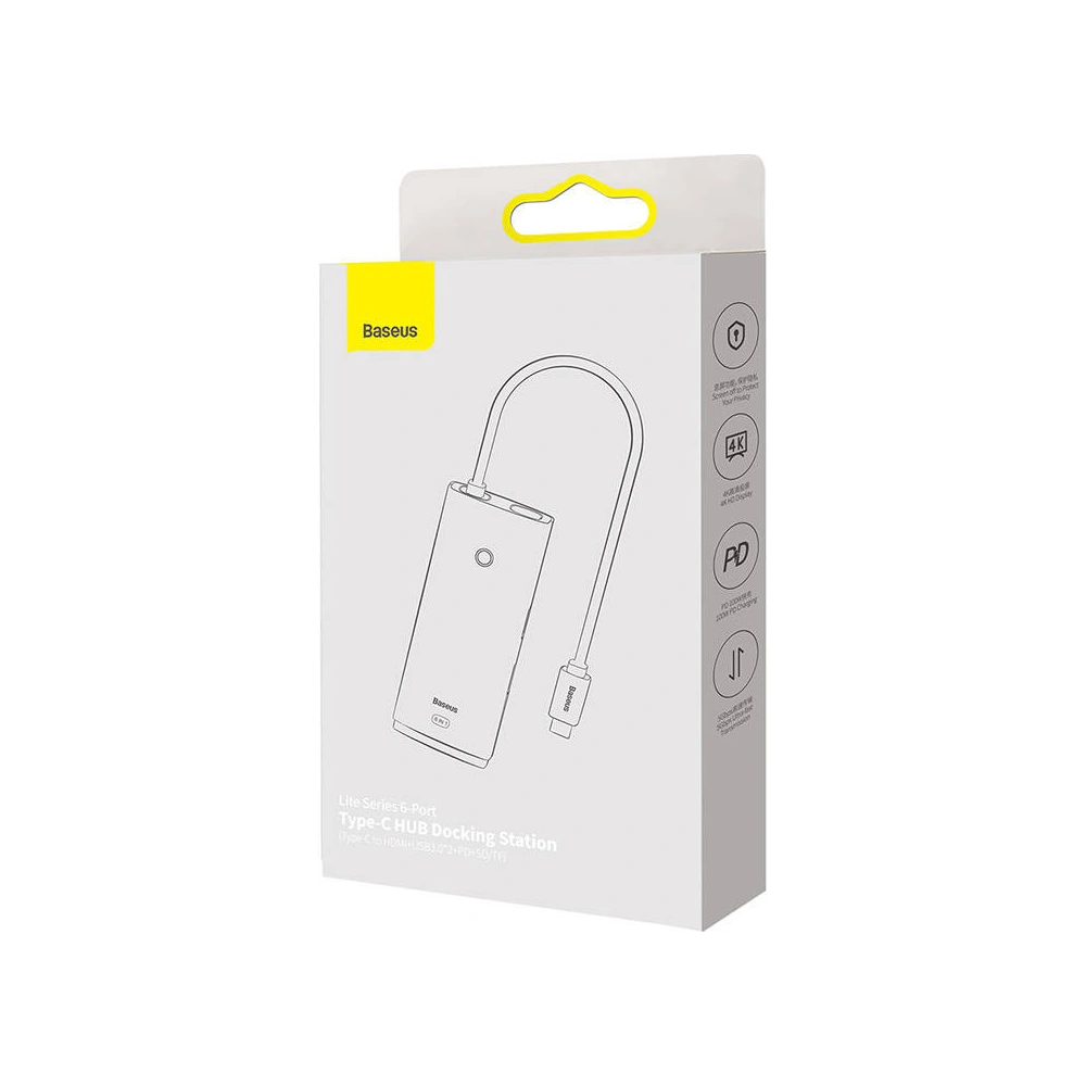Hurtownia GSM - Hub 6w1 Baseus Lite Series USB-C na 2x USB 3.0 + USB-C PD + HDMI + SD/TF (černý) - BSU3315BLK - {ean13} - Hurt