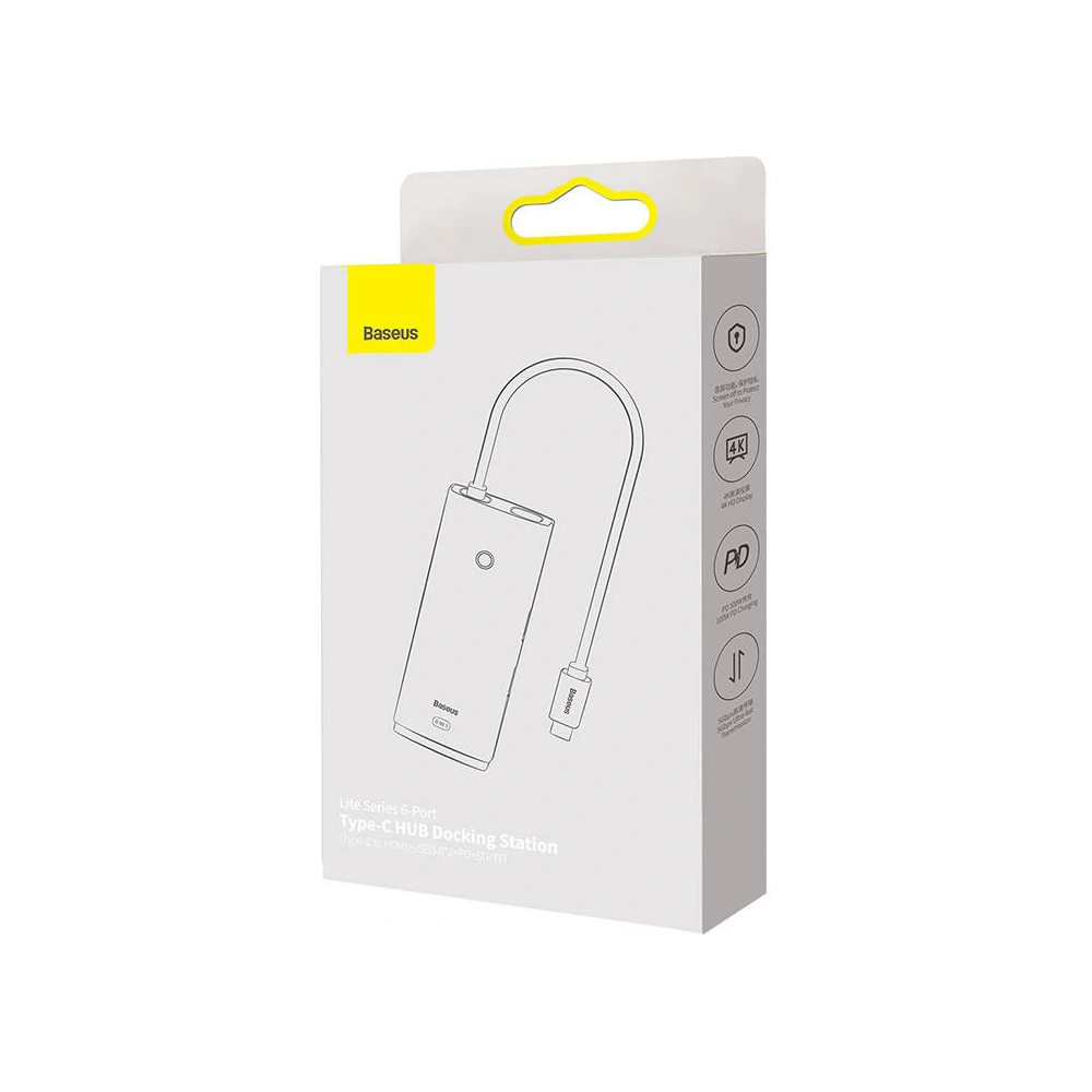 Hurtownia GSM - Hub 6v1 Baseus Lite Series USB-C na 2x USB 3.0 + USB-C PD + HDMI + SD/TF (bílý) - BSU3316WHT - {ean13} - Hurt