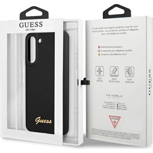 Etui Guess GUHCS21FLSLMGBK Samsung Galaxy S21 FE czarny/black hardcase Silicone Script Metal Logo
