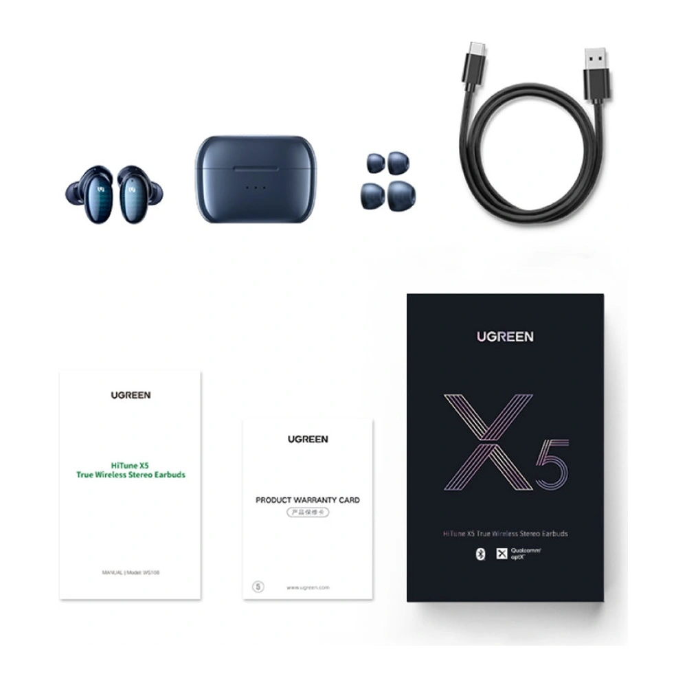 Wholesale UGREEN WS108 in -ear wireless headphones TWS Bluetooth 5.0 waterproof IPX5 aptX blue - UGR1235BLU - {ean13} - Hurt