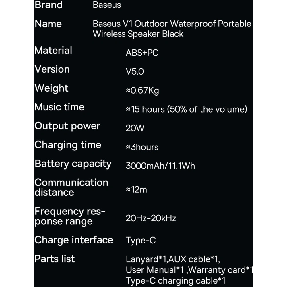 Hurtownia GSM - Bezdrátový Bluetooth reproduktor Baseus V1 vodotěsný černý - BSU3328BLK - {ean13} - Hurt