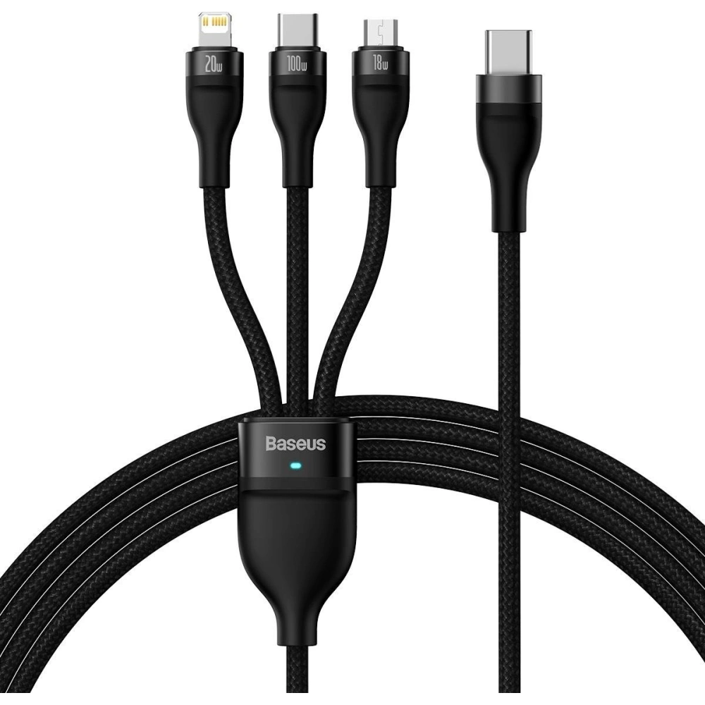 Hurtownia GSM - Kabel 3w1 Baseus Flash Series II USB-C - USB-C, Lightning, micro USB 100W 1,5m černý - BSU3329BLK - {ean13} - Hurt