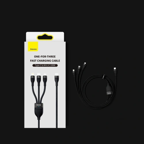 Kabel 3w1 Baseus Flash Series II USB-C  - USB-C, Lightning, micro USB 100W 1,5m czarny