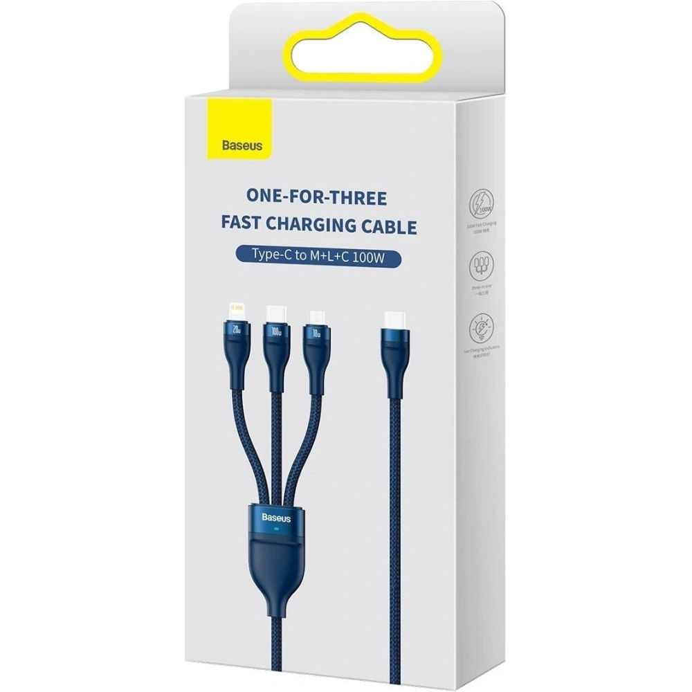 Hurtownia GSM - Kabel 3w1 Baseus Flash Series II USB-C/USB-A - USB-C, Lightning, micro USB 100W 1,5m modrý - BSU3330BLU - {ean13} - Hurt