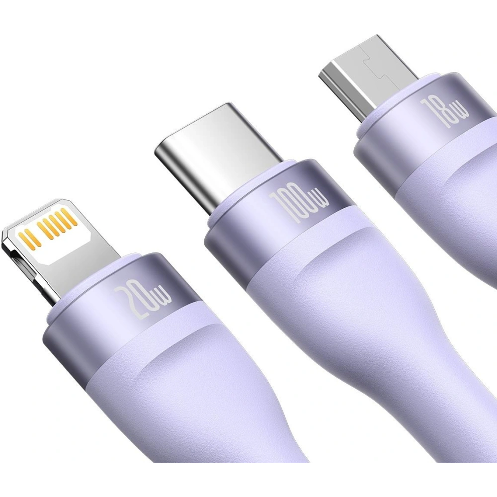 Hurtownia GSM - Kabel 3w1 Baseus Flash Series II USB-C/USB-A - USB-C, Lightning, micro USB 100W 1,5m fioletowy - BSU3331PRP - {ean13} - Hurt
