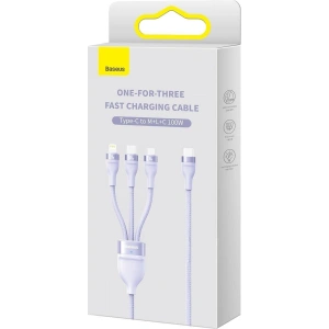 Hurtownia GSM - Kabel 3w1 Baseus Flash Series II USB-C/USB-A - USB-C, Lightning, micro USB 100W 1,5m fioletowy - BSU3331PRP - {ean13} - Hurt