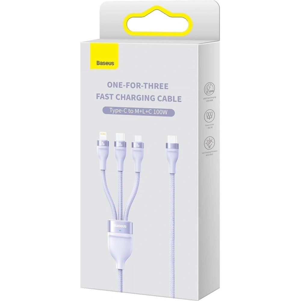Hurtownia GSM - Kabel 3w1 Baseus Flash Series II USB-C/USB-A - USB-C, Lightning, micro USB 100W 1,5m fioletowy - BSU3331PRP - {ean13} - Hurt