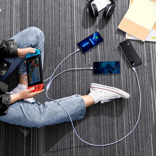 Kabel 3w1 Baseus Flash Series II USB-C/USB-A  - USB-C, Lightning, micro USB 100W 1,5m fioletowy