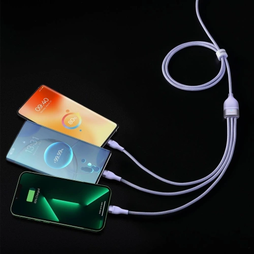 Kabel 3w1 Baseus Flash Series II USB-C/USB-A  - USB-C, Lightning, micro USB 100W 1,5m fioletowy