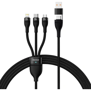 Hurtownia GSM - Kabel 3w1 Baseus Flash Series II USB-C/USB-A - USB-C, Lightning, micro USB 100W 1,2m czarny - BSU3332BLK - {ean13} - Hurt
