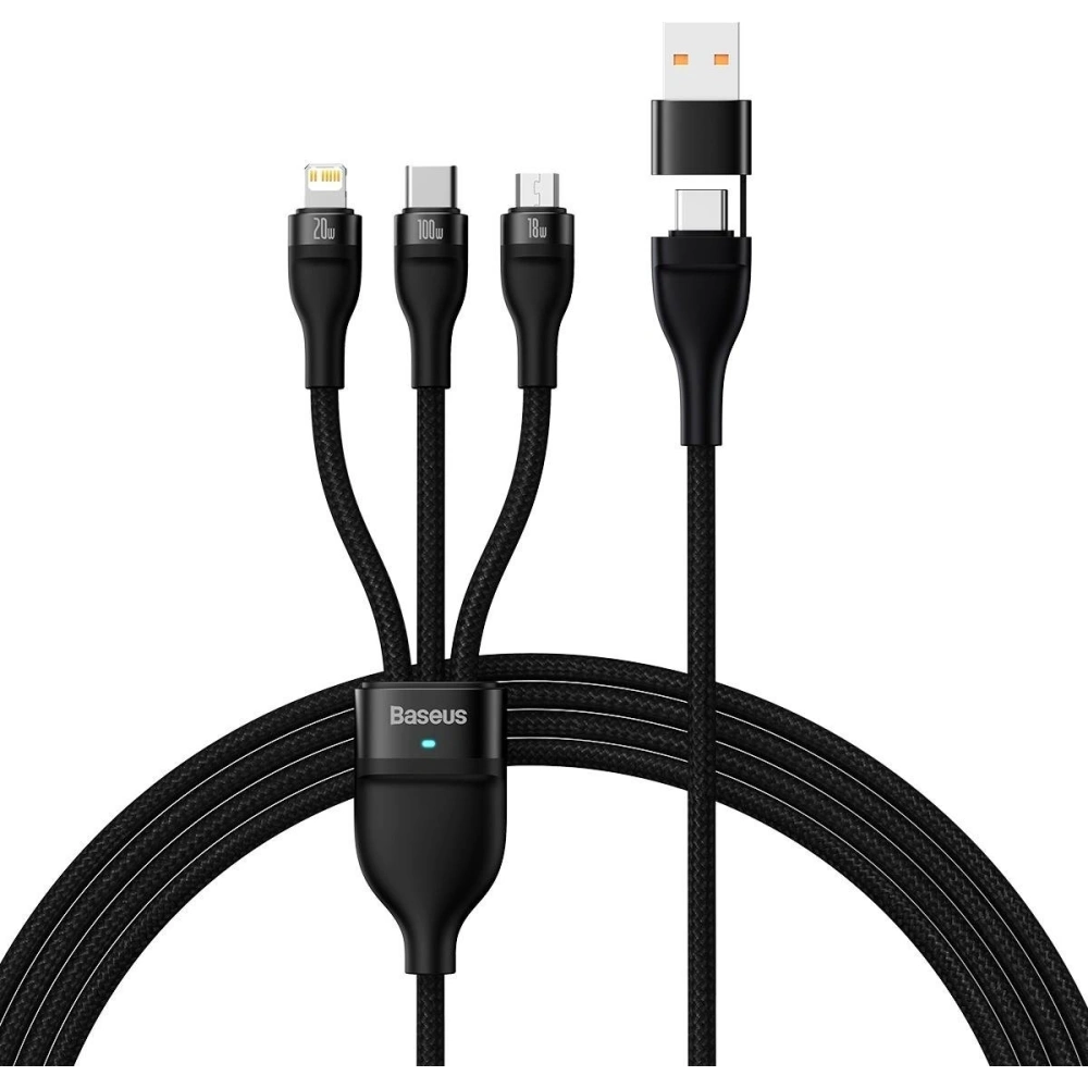 Hurtownia GSM - Kabel 3w1 Baseus Flash Series II USB-C/USB-A - USB-C, Lightning, micro USB 100W 1,2m černý - BSU3332BLK - {ean13} - Hurt