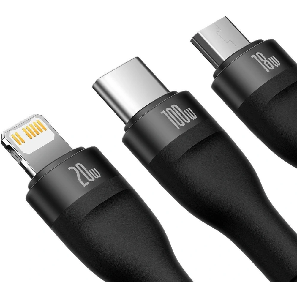 Hurtownia GSM - Kabel 3w1 Baseus Flash Series II USB-C/USB-A - USB-C, Lightning, micro USB 100W 1,2m černý - BSU3332BLK - {ean13} - Hurt