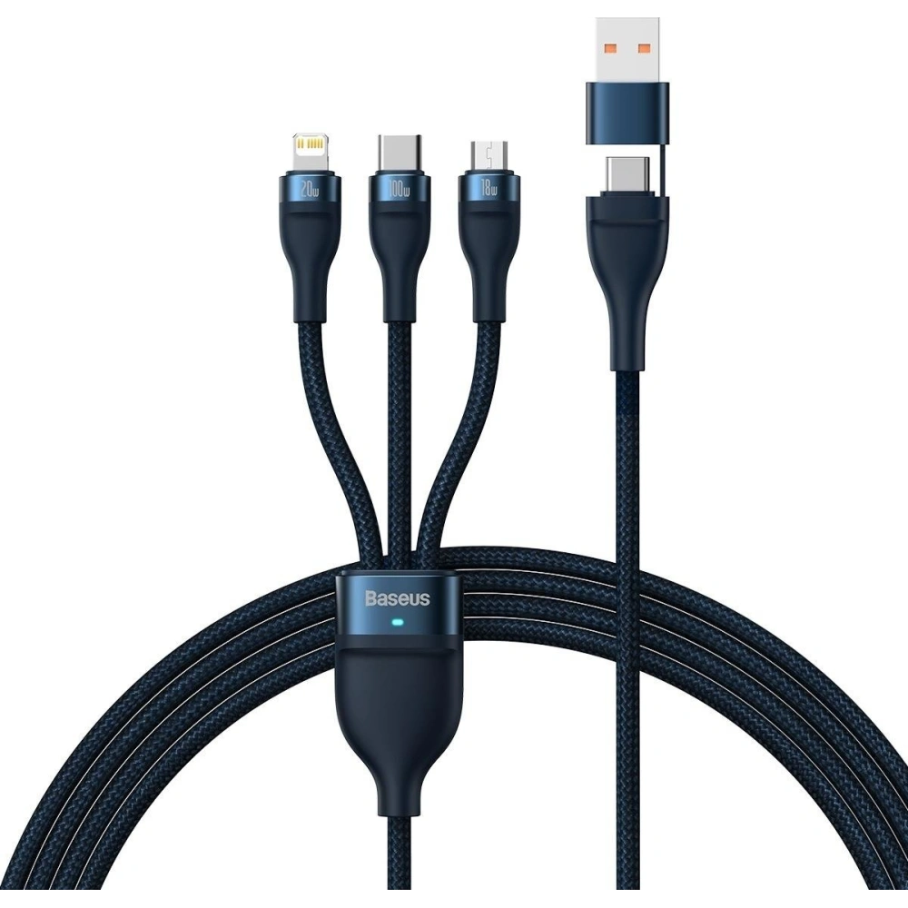 Hurtownia GSM - Kabel 3w1 Baseus Flash Series II USB-C/USB-A - USB-C, Lightning, micro USB 100W 1,2m modrý - BSU3333BLU - {ean13} - Hurt