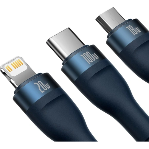 Kabel 3w1 Baseus Flash Series II USB-C/USB-A  - USB-C, Lightning, micro USB 100W 1,2m niebieski