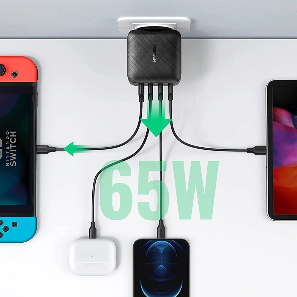 Hurtownia GSM - Síťová nabíječka UGREEN CD224 GaN PPS 65W USB / 3x USB-C QC 3.0 Power Delivery SCP FCP AFC černá - UGR1243BLK - {ean13} - Hurt