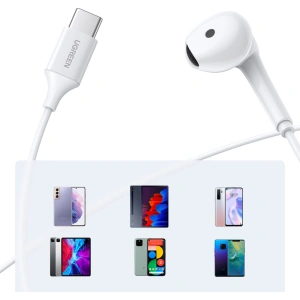 Sluchátka UGREEN EP101 USB-C s ovladačem a mikrofonem bílá