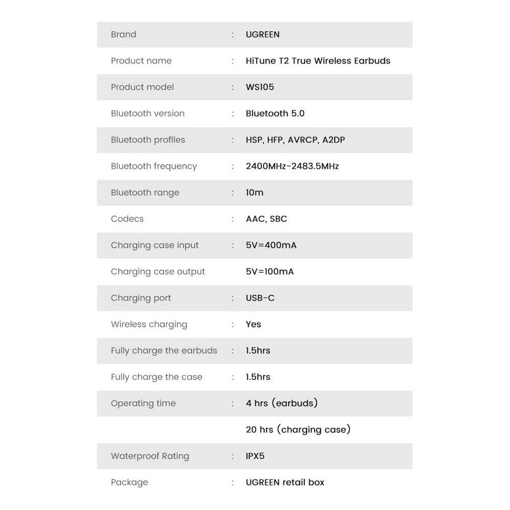 Hurtownia GSM - Bezprzewodowe słuchawki UGREEN WS105 HiTune T2 ENC Bluetooth 5.0 czarny - UGR1247BLK - {ean13} - Hurt