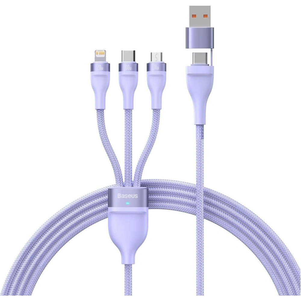 Hurtownia GSM - Kabel 3w1 Baseus Flash Series II USB-C/USB-A - USB-C, Lightning, micro USB 100W 1,2m fialový - BSU3334PRP - {ean13} - Hurt