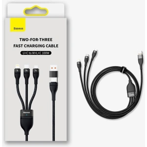 Hurtownia GSM - Kabel 3w1 Baseus Flash Series II USB-C/USB-A - USB-C, Lightning, micro USB 100W 1,2m fioletowy - BSU3334PRP - {ean13} - Hurt