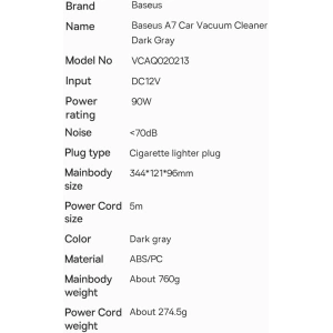 Wholesale Baseus A7 mini car vacuum cleaner 90 W 6000 Pa dark gray - BSU3335GRY - {ean13} - Hurt