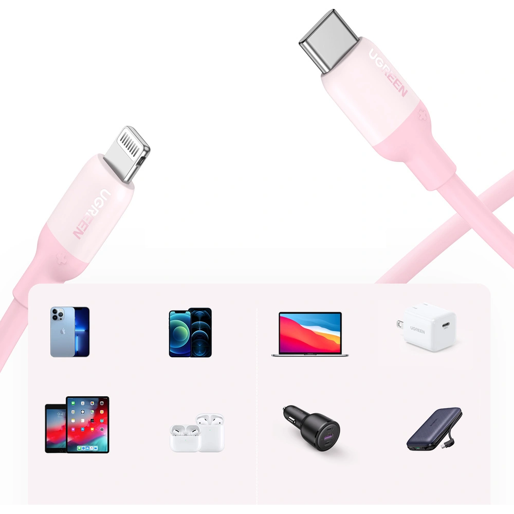 Hurtownia GSM - Kabel UGREEN US387 USB-C - Lightning MFI C94 Power Delivery 1m růžový - UGR1248PNK - {ean13} - Hurt